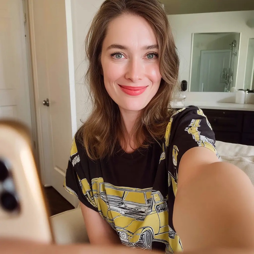 The foodiefiber[.]com author selfie in front of a bathroom mirror that shows no reflection.