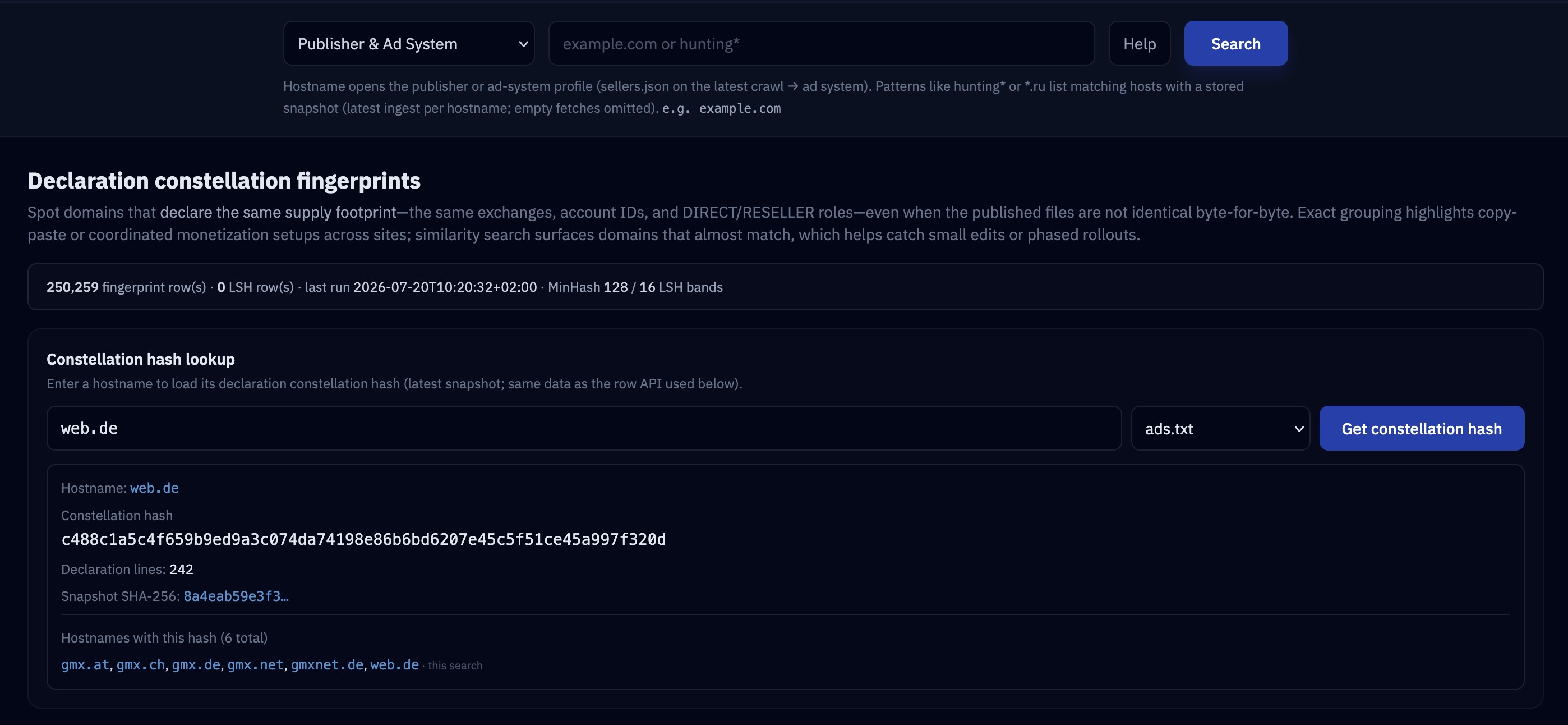 Declaration Constellation Fingerprints matching exact peers and near-duplicates
