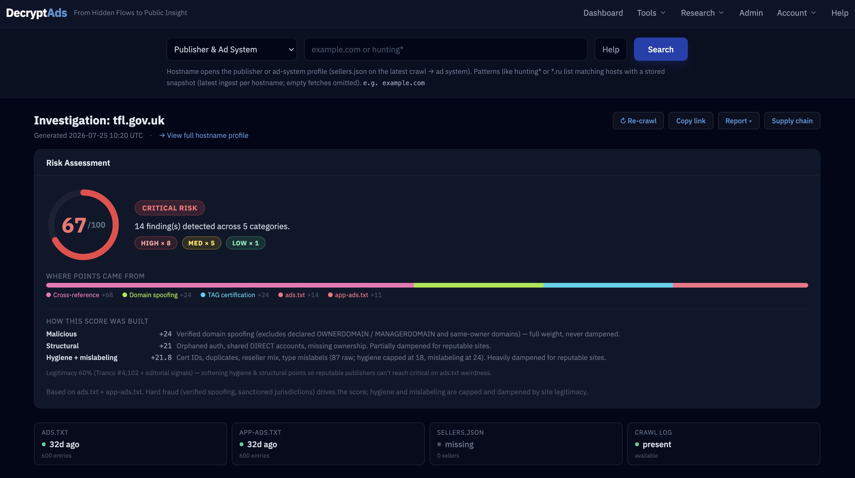 Auto-Investigate provides scored risk and findings at the touch of a button